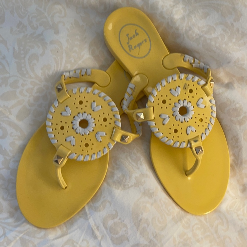 Jack Rogers Yellow and White Leather Sandal Thong
